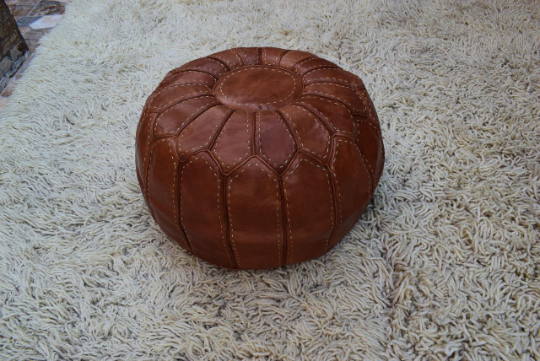 Leather pouf hand stiched