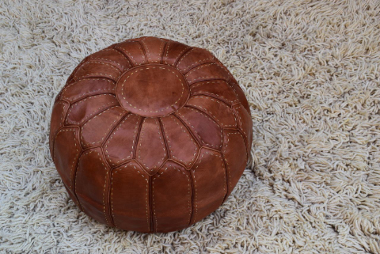 Leather pouf hand stiched